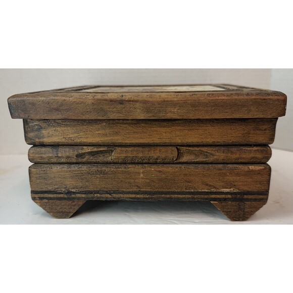 Hand Carved Wooden Mexico Box Hand Painted Floral Flower Tile Made In Italy - Picture 3 of 9